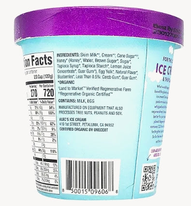 Alec's Ice Cream Honey Blueberry Lavender Organic A2 Ice Cream