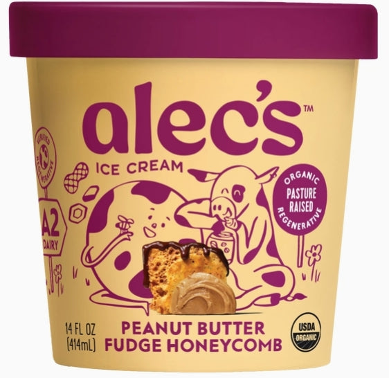 Alec's Ice Cream Peanut Butter Fudge Honeycomb Organic A2 Ice Cream