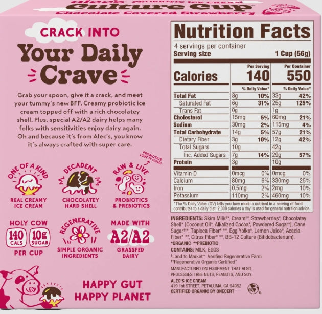 Alec's Ice Cream Culture Cup Chocolate Covered Strawberry