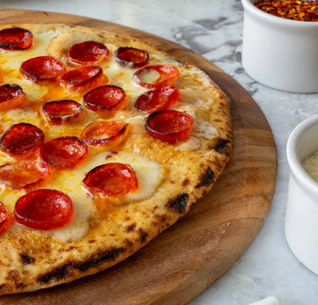 Katie's Pepperoni Stracciatella Pizza