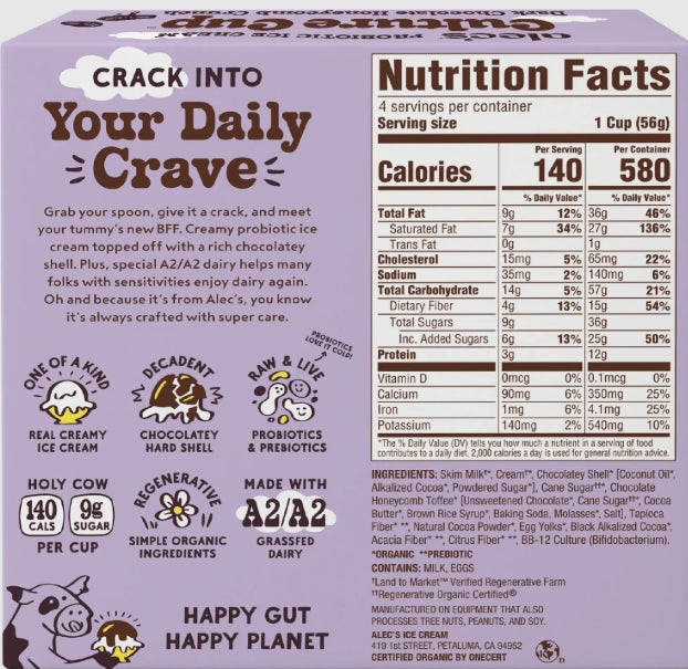 Alec's Ice Cream Culture Cup Dark Chocolate Honeycomb Crunch