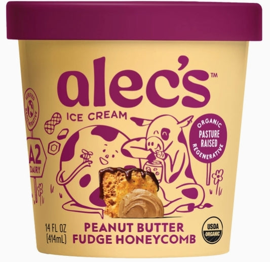 Alec's Ice Cream Peanut Butter Fudge Honeycomb Organic A2 Ice Cream