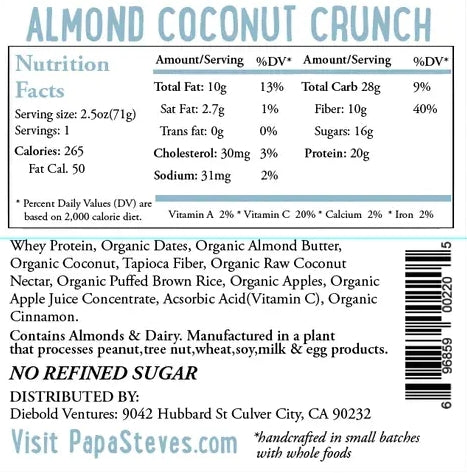 Almond Coconut Crunch No Junk Raw Protein Bars