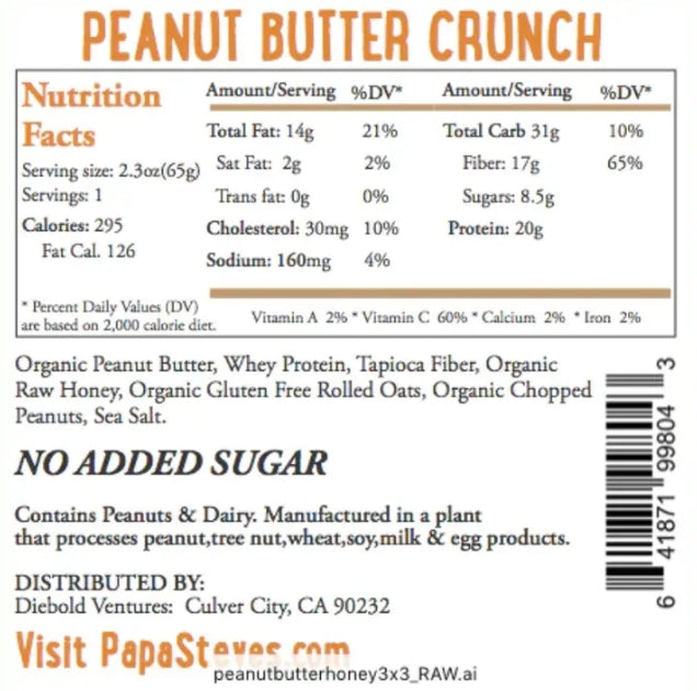 Peanut Butter Honey Crunch No Junk Raw Protein Bar